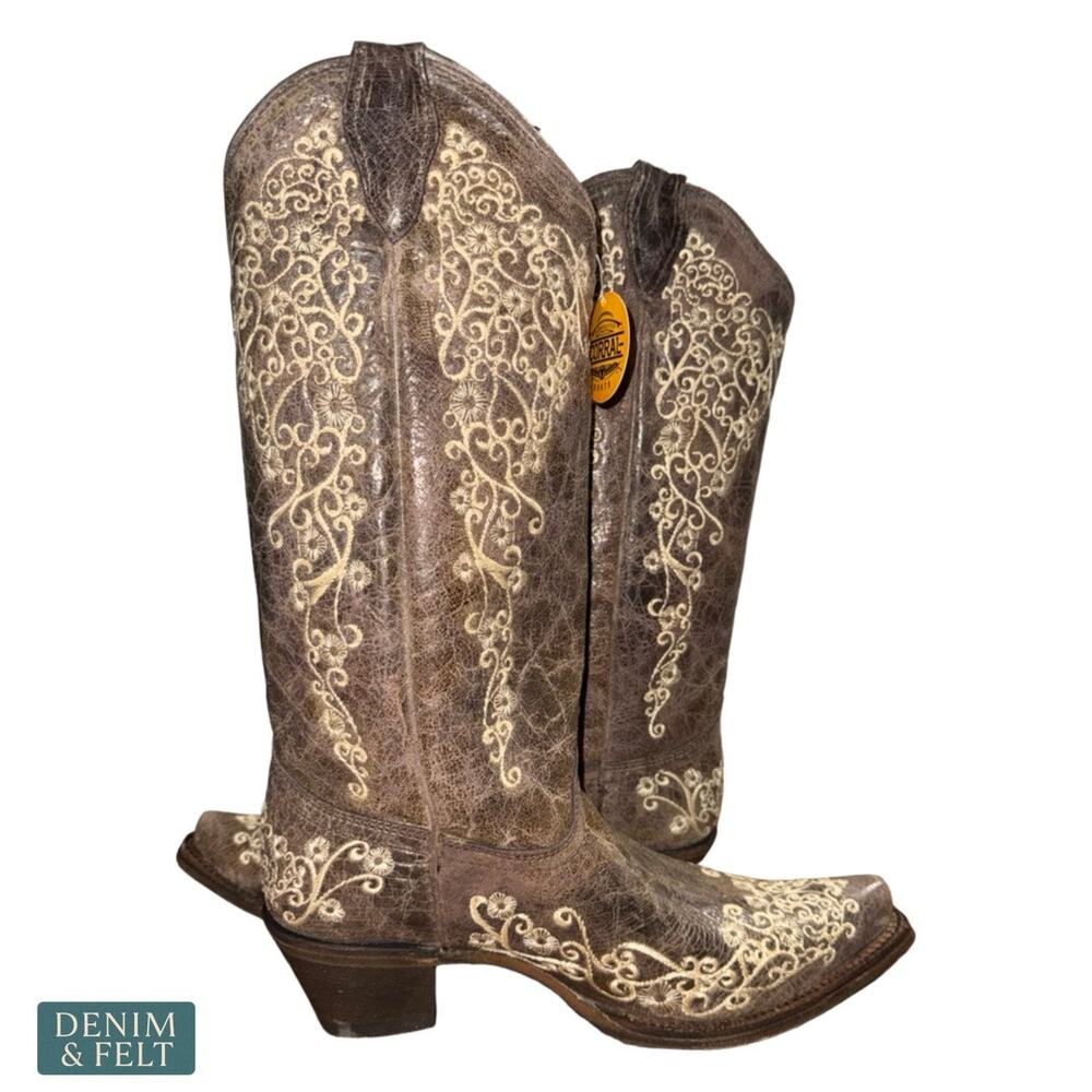 NEW Corral Crater Bone Embroidery Western Boots Snip Toe Cowgirl Boho Statement - Picture 11 of 15